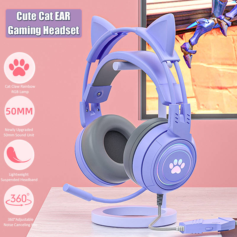 Esports Gaming Monitor - سماعات أذن القط اللطيفة مع ميكروفون